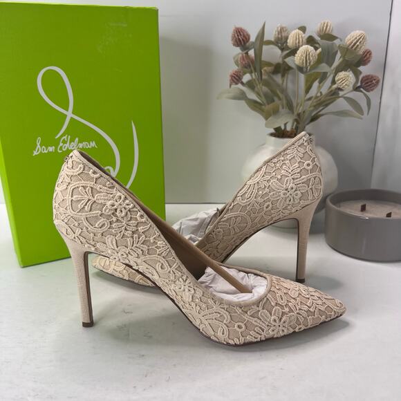 Sam Edelman Hazel Lace Covered Pointed Toe Pump Ivory Women's 8.5W Tried On - Picture 6 of 10